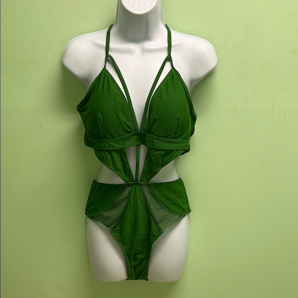 Green Strappy Women's Swimsuit one piece P135